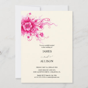 Vibrant Fuchsia Watercolor Flora Wedding  Invitation