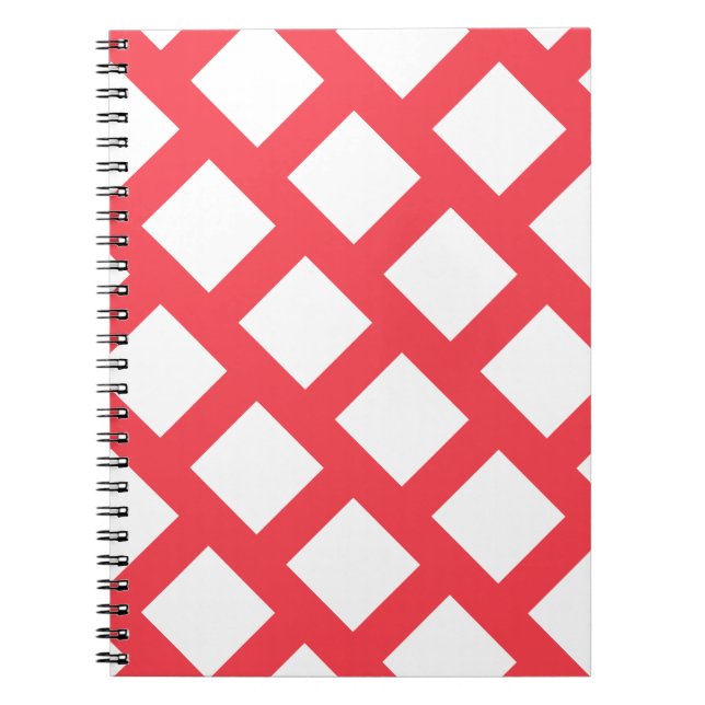 Vibrant Funky Coral Red & White Rhombus Pattern Notebook (Front)