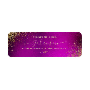 Vibrant Fuschia+Faux Gold Glitter Return Address