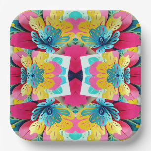 Vibrant Fusion, multicolor Artistic Party  Paper P Paper Plate