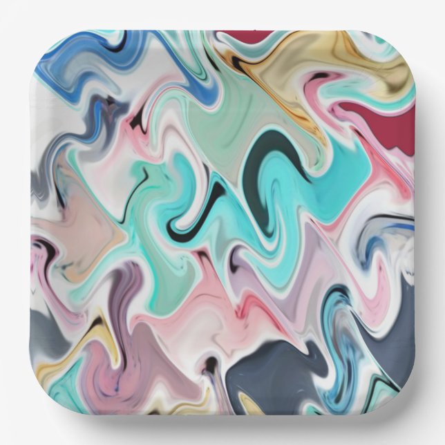 Vibrant Fusion, multicolor Artistic Party  Paper P Plate (Front)