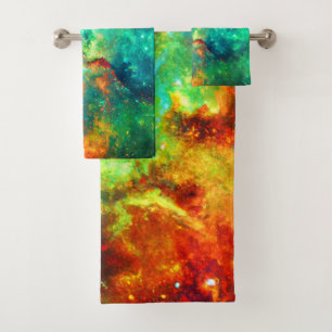 Vibrant Galaxy Canvas Art Bath Towel Set
