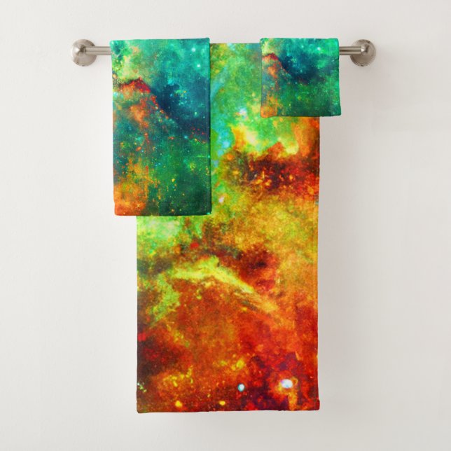 Vibrant Galaxy Canvas Art Bath Towel Set (Insitu)