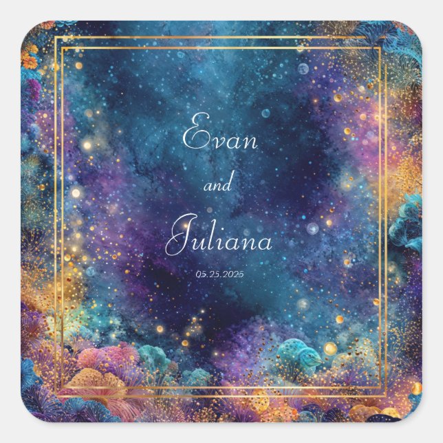 Vibrant Galaxy Wedding  Square Sticker (Front)