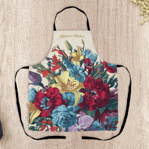 Vibrant garden blooms colourful vintage flowers apron