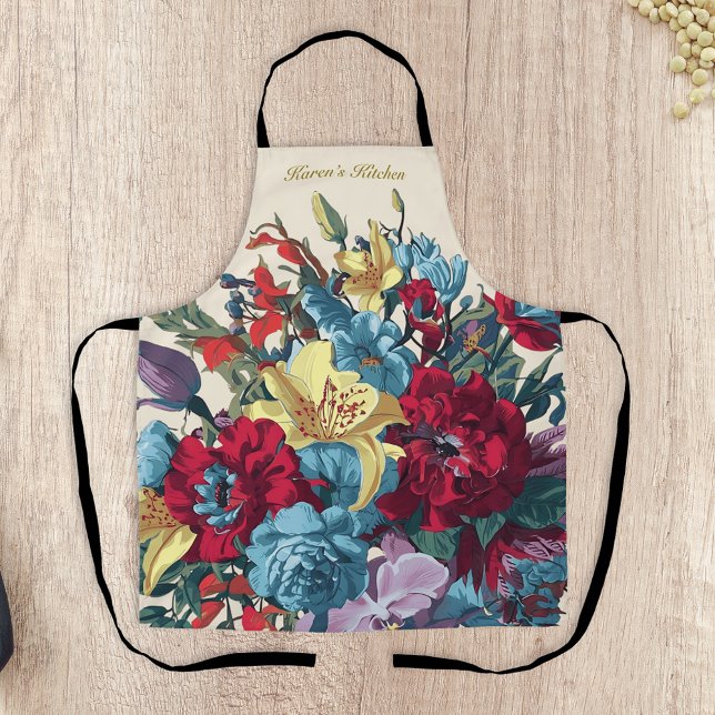 Vibrant garden blooms colourful vintage flowers apron (Creator Uploaded)