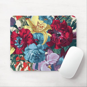 Vibrant garden blooms colourful vintage flowers mouse mat