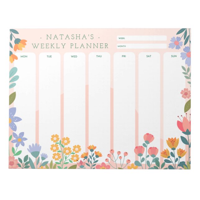 Vibrant Garden Floral Weekly Planner Notepad (Front)