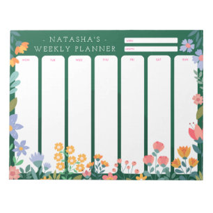 Vibrant Garden Floral Weekly Planner Notepad Green