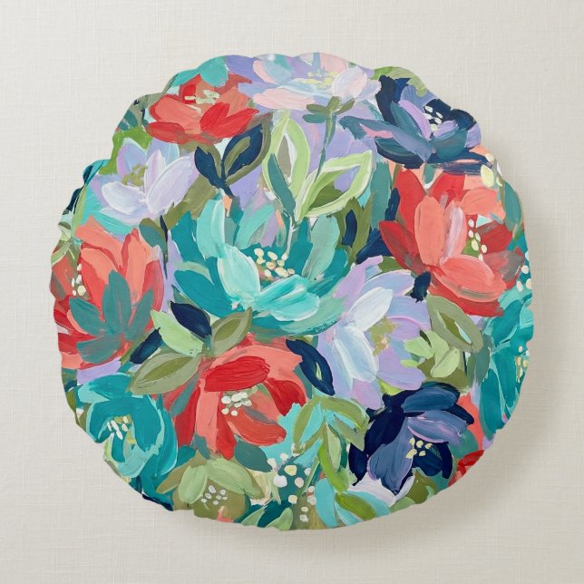 Vibrant Garden Symphony Round Cushion (Front)