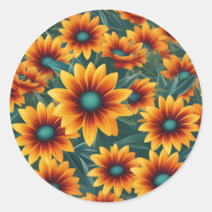 Vibrant Gazania Flowers Pattern Classic Round Sticker
