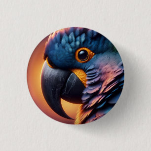 Vibrant Gaze: Macro Portrait of a Colourful Parrot 3 Cm Round Badge