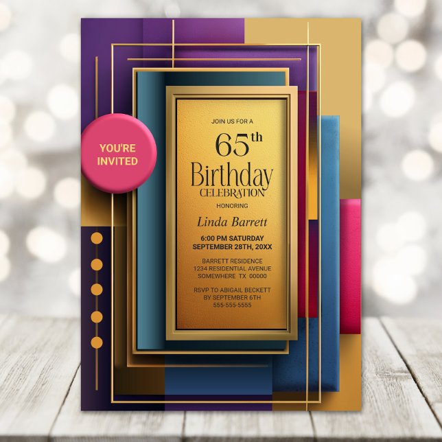 Vibrant Geometric 65th Birthday Party Invitation (Creator Uploaded)