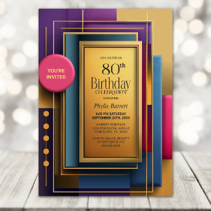 Vibrant Geometric 80th Birthday Party Invitation