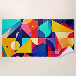 Vibrant Geometric Abstract Art Beach Towel