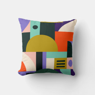 Vibrant Geometric Abstract Art with Bold Colours Cushion