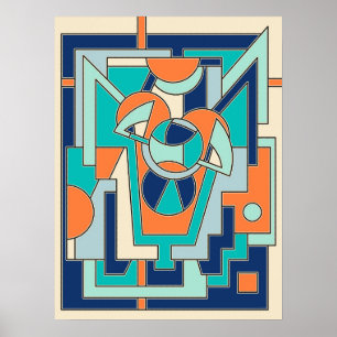 Vibrant Geometric Abstract in Flat Orange and Teal Poster