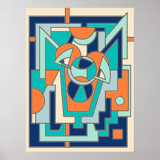Vibrant Geometric Abstract in Flat Orange and Teal Poster