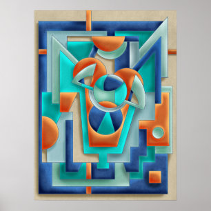 Vibrant Geometric Abstract in Orange and Teal Poster