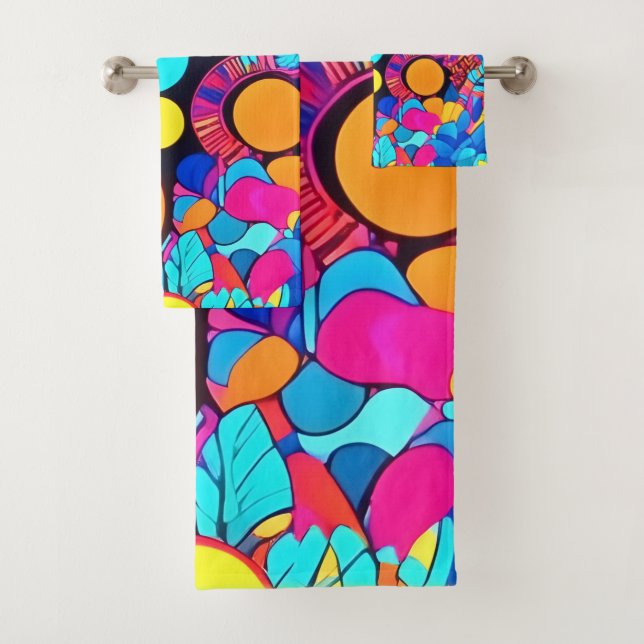 Vibrant Geometric Abstract Patterns Bath Towel Set (Insitu)