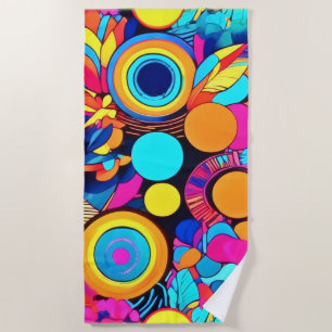 Vibrant Geometric Abstract Patterns Beach Towel
