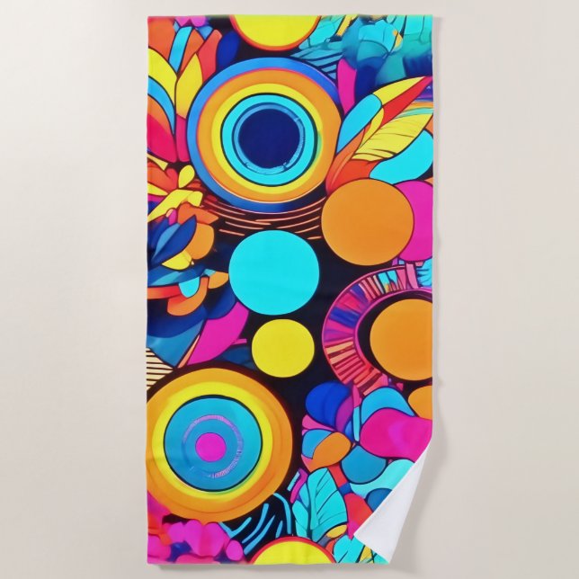 Vibrant Geometric Abstract Patterns Beach Towel (Front)