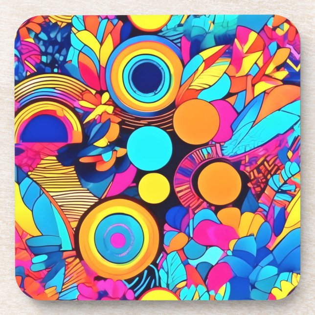 Vibrant Geometric Abstract Patterns Coaster (Front)