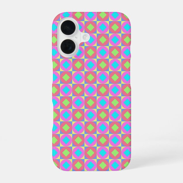 Vibrant Geometric Abstract Psychedelic Pattern iPhone 16 Case (Back)