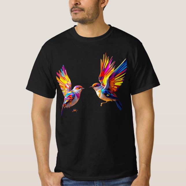 Vibrant Geometric Birds in Flight T-Shirt (Front)