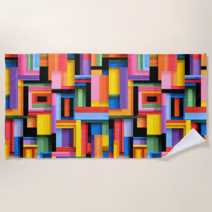 Vibrant Geometric Color Blocks Beach Towel