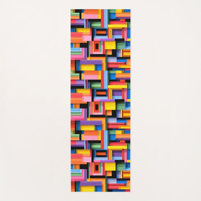 Vibrant Geometric Color Blocks Yoga Mat (Front)