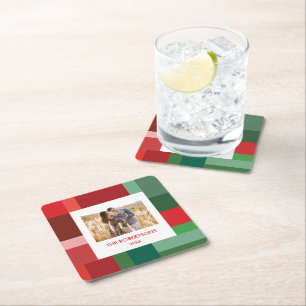 Vibrant Geometric Colour Block Christmas Gift Phot Square Paper Coaster