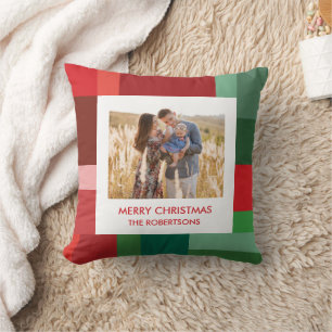 Vibrant Geometric Colour Block Christmas Photo Cushion