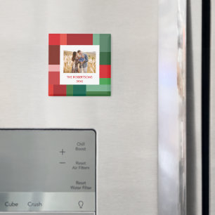 Vibrant Geometric Colour Block Christmas Photo Magnet