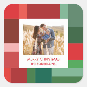 Vibrant Geometric Colour Block Christmas Photo Square Sticker