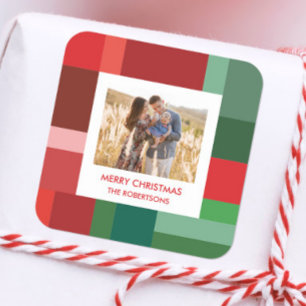 Vibrant Geometric Colour Block Christmas Photo Square Sticker
