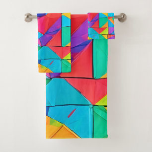 Vibrant Geometric Colour Blocks Art Bath Towel Set
