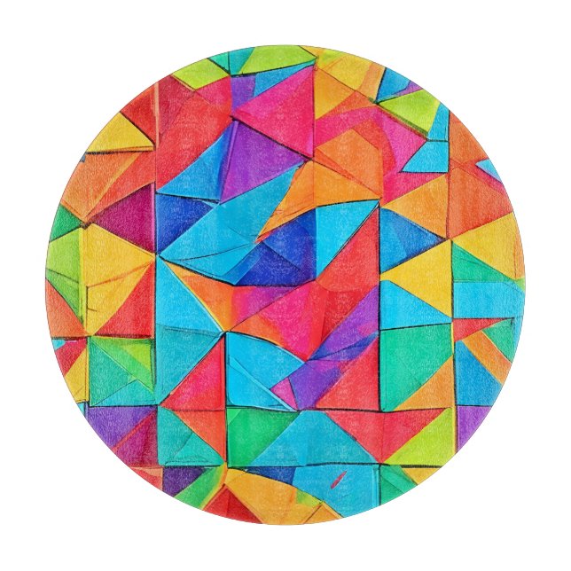 Vibrant Geometric Colour Blocks Art Cutting Board (Front)