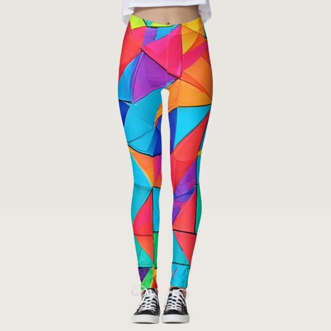 Vibrant Geometric Colour Blocks Art Leggings (Front)