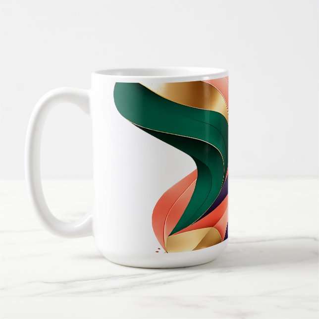 Vibrant Geometric Crystal And Ribbon Abstract Coffee Mug (Left)