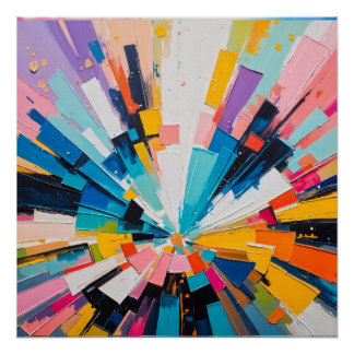 Vibrant Geometric Explosion Colourful Abstract Art Poster