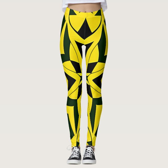 Vibrant Geometric Floral Design Leggings (Front)