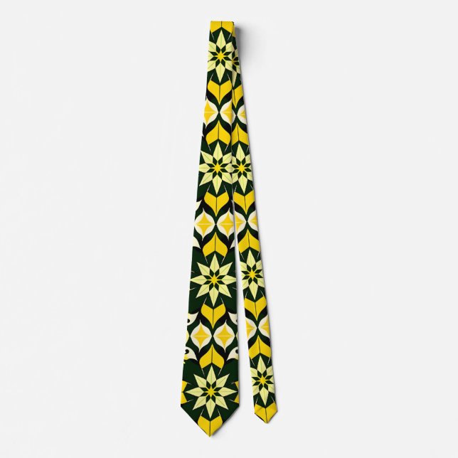 Vibrant Geometric Floral Design Tie (Front)