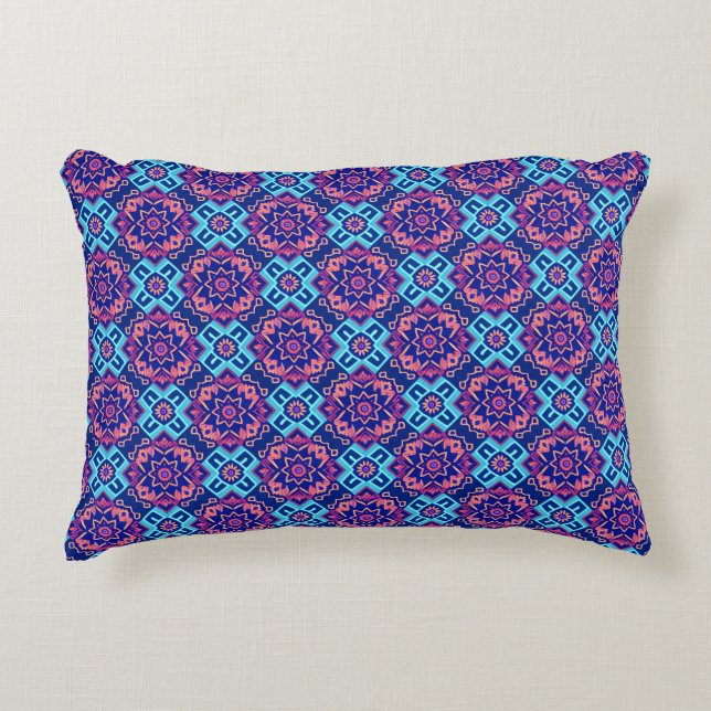 Vibrant Geometric Floral Pattern Decorative Cushion (Front)