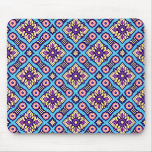 Vibrant Geometric Floral Pattern Mouse Mat