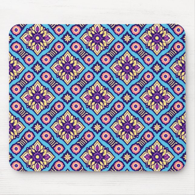 Vibrant Geometric Floral Pattern Mouse Mat (Front)