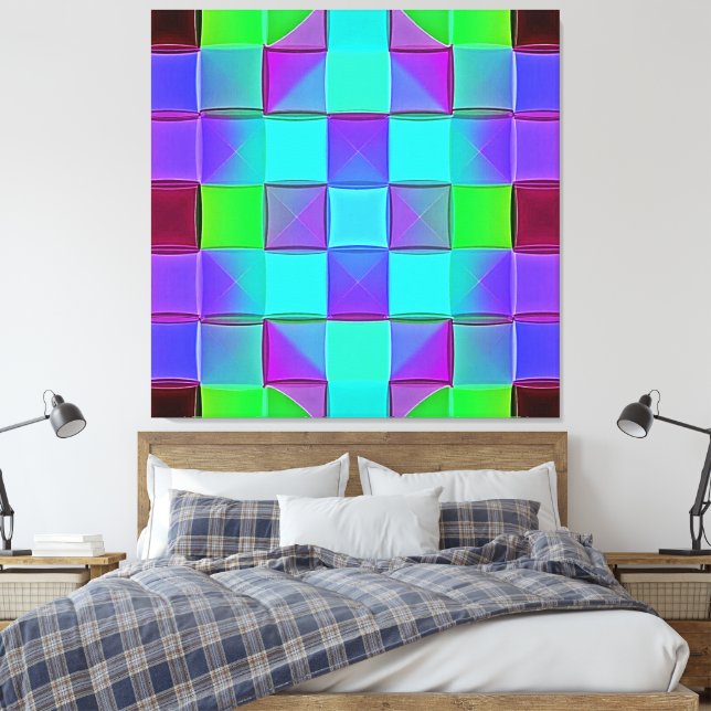 Vibrant Geometric Light Waves Canvas Print (Insitu(Bedroom))