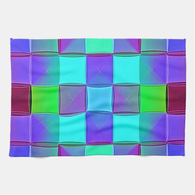 Vibrant Geometric Light Waves Tea Towel (Horizontal)