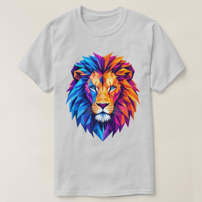 Vibrant Geometric Lion Art T-Shirt (Design Front)