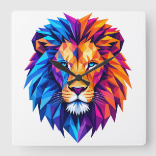 Vibrant Geometric Lion Art T-Shirt Square Wall Clock